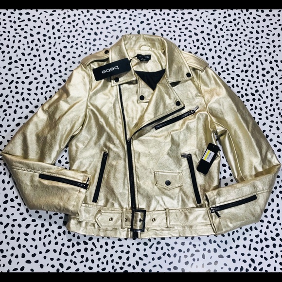 Bebe Gold Moto Jacket Medium Motorcycle Vegan - Picture 4 of 7